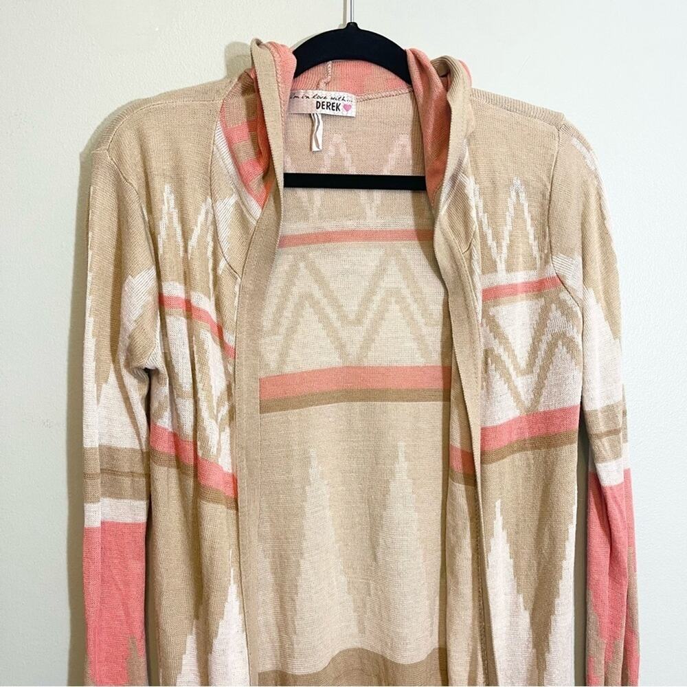 Derek Heart Tribal Print Open Front Long Sleeve Hooded Cardigan Sweater Large - Picture 13 of 13
